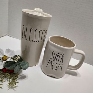 Rae Dunn BLESSED and SUPER MOM Mug Bundle (2)